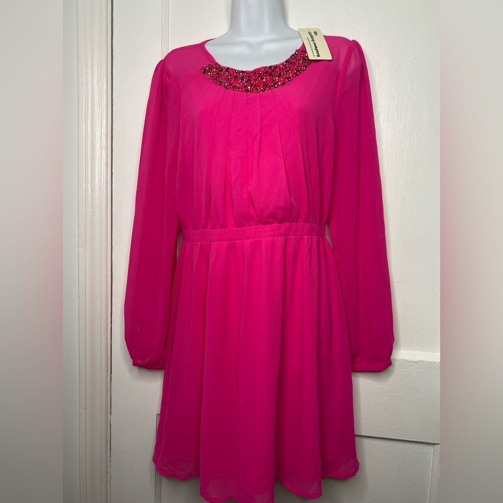 The Clothing Company Pink Beaded Neckline Long Sleeve Dress